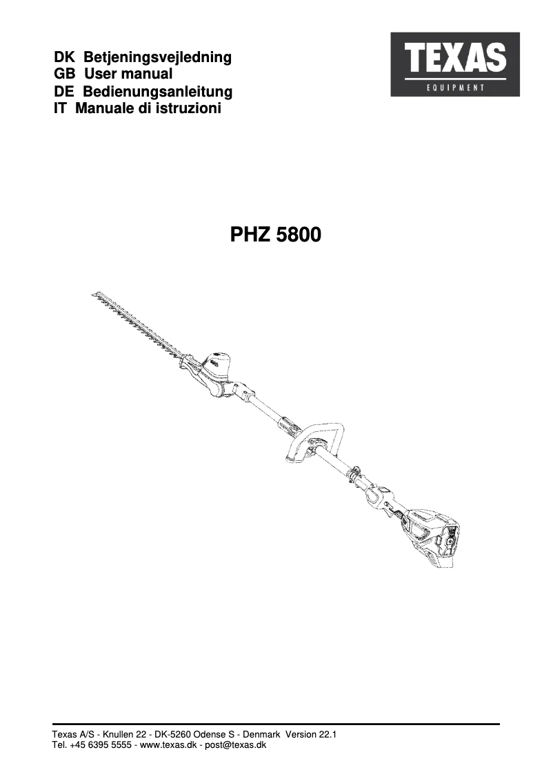 Page n°1 - Manuel utilisateur Texas PHZ5800