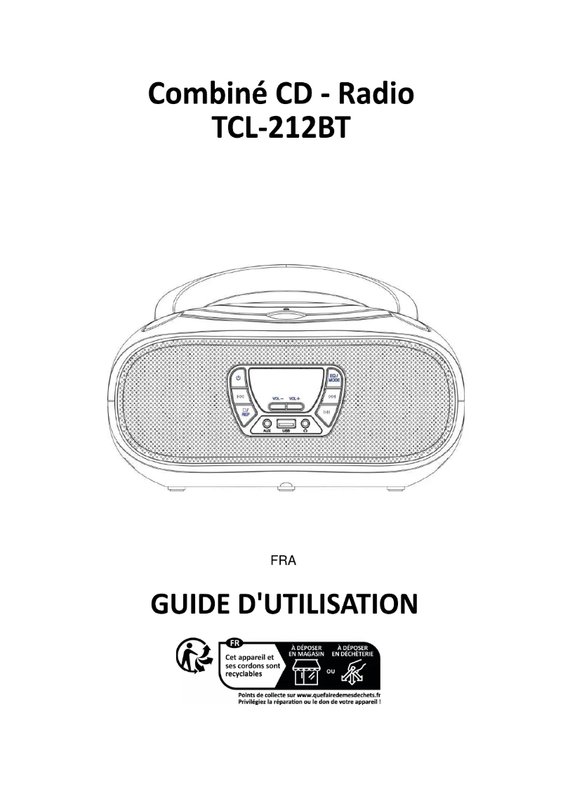 Page 1 de la notice Manuel utilisateur Denver TCL-212BT