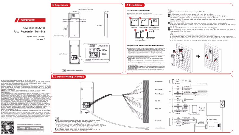 Page n°1 - Guide de démarrage rapide Hikvision DS-K1T671TM-3XF