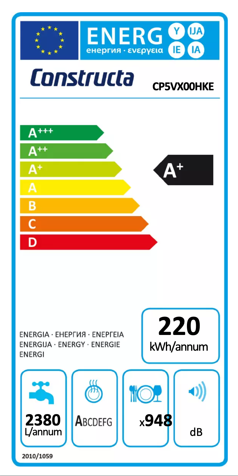 Page 1 de la notice Label énergétique Constructa CP5VX00HKE