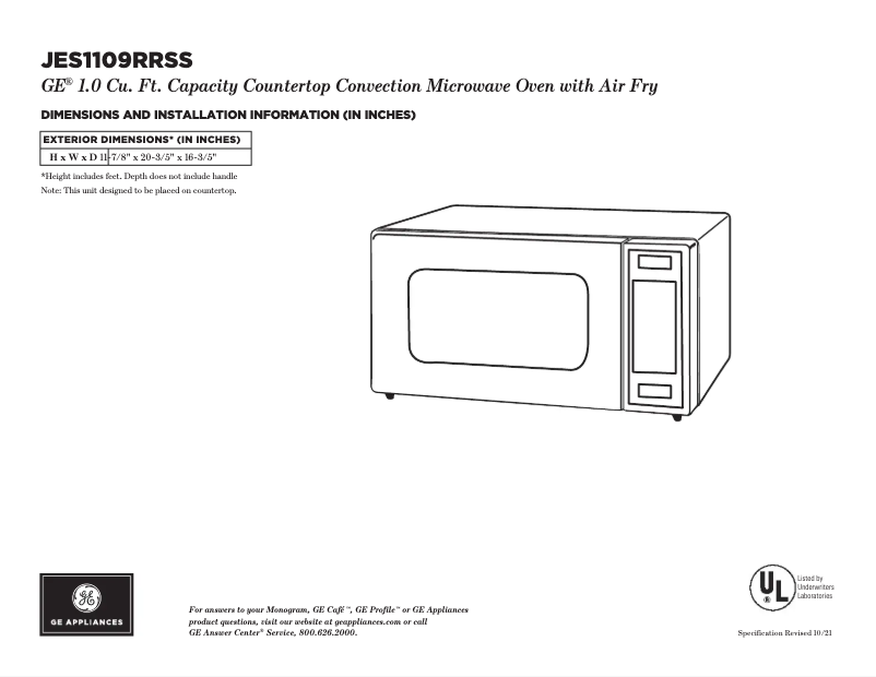 Página 1 del manual Ficha técnica GE JES1109RRSS