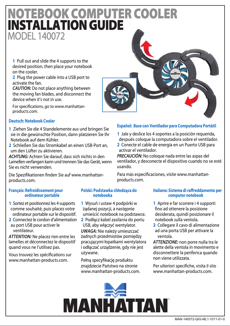 Page 1 de la notice Manuel utilisateur Manhattan 140072