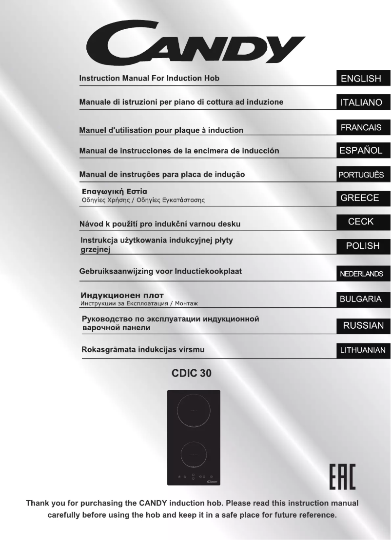 Page 1 de la notice Manuel utilisateur Candy CDIC 30