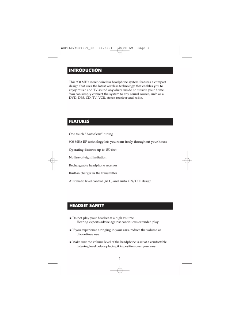 Page 1 de la notice Manuel utilisateur RCA WHP160T