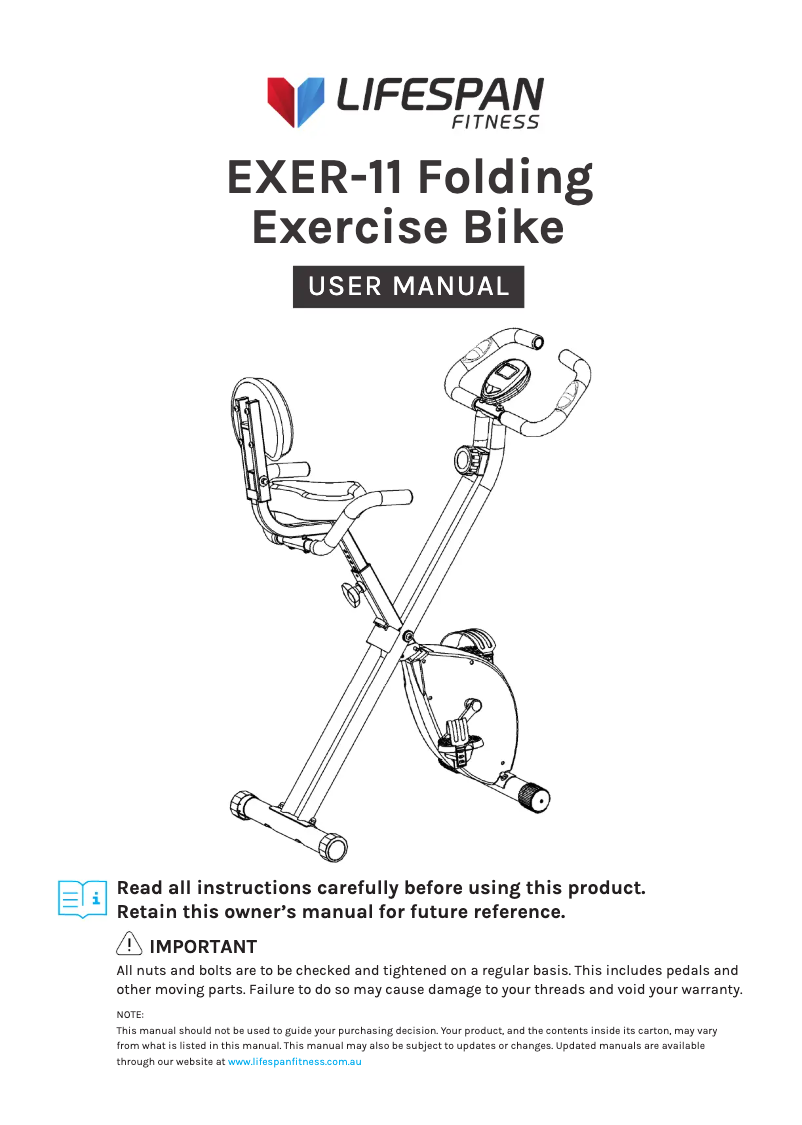 Page n°1 - Manuel utilisateur LifeSpan EXER-11