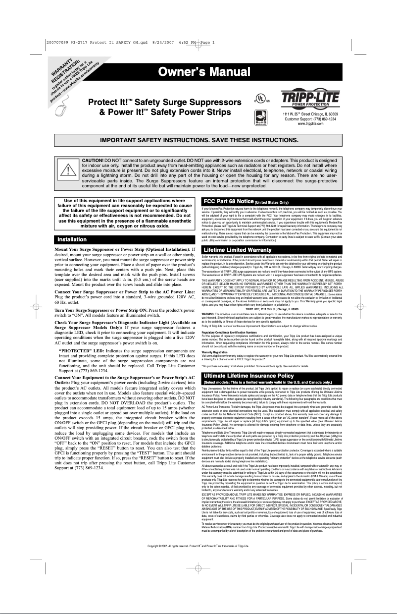 Image de la première page du manuel de l'appareil Protect It! TLM812SA