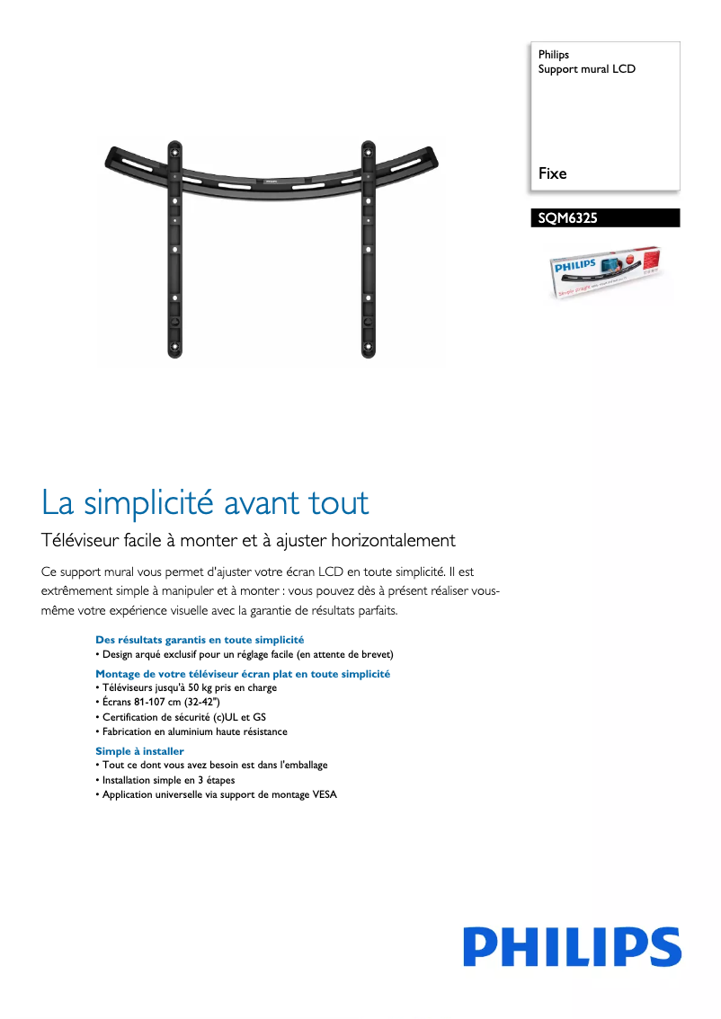Page 1 de la notice Fiche technique Philips SQM6325