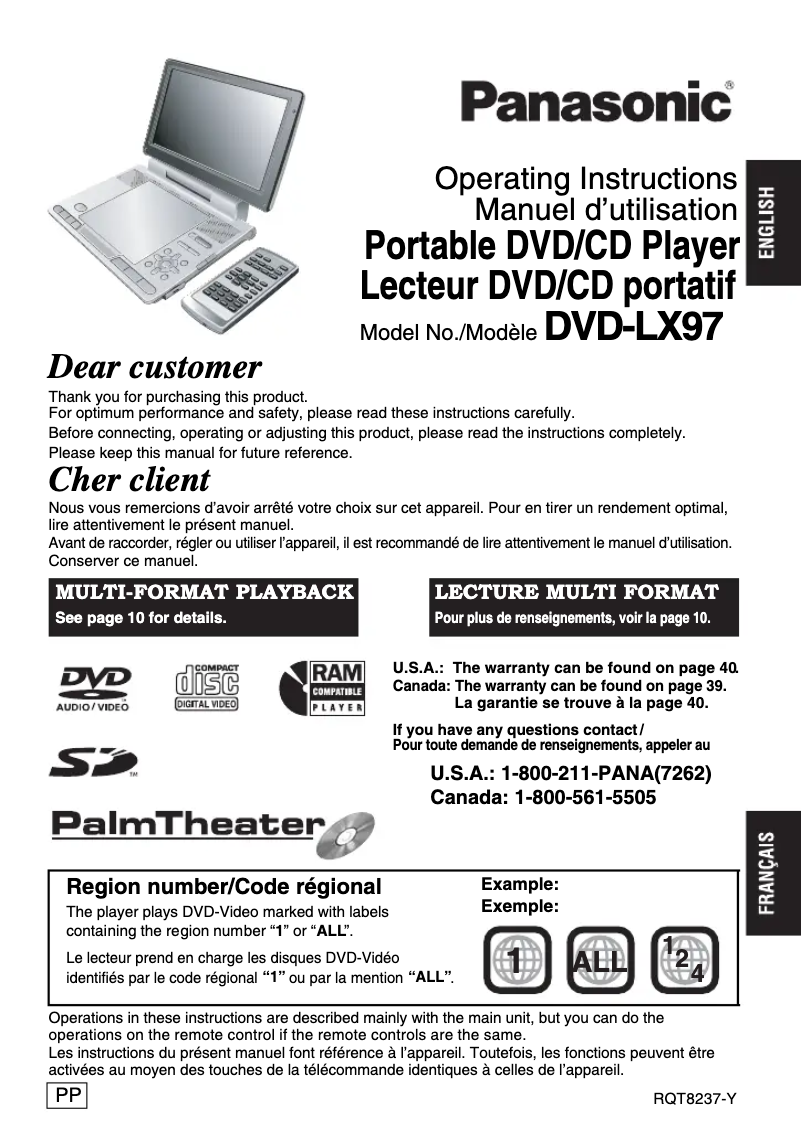 Page n°1 - Manuel utilisateur Panasonic DVD-LX97