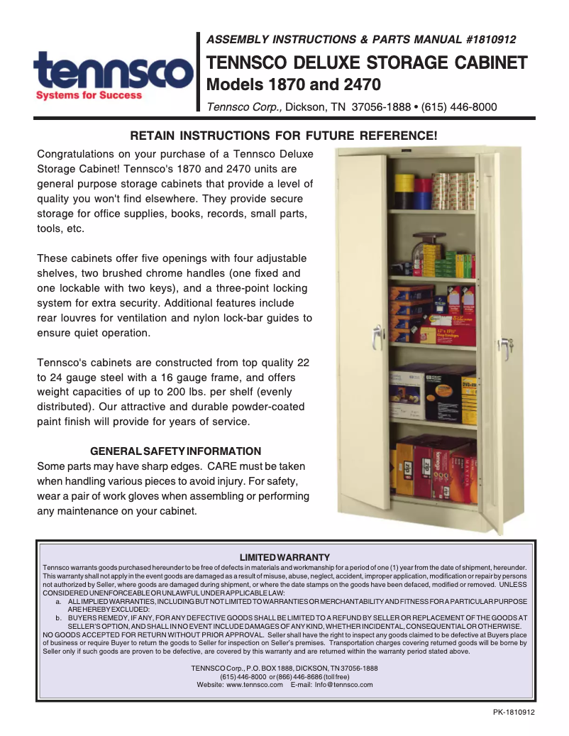 Página 1 del manual Manual de usuario Tennsco 2470