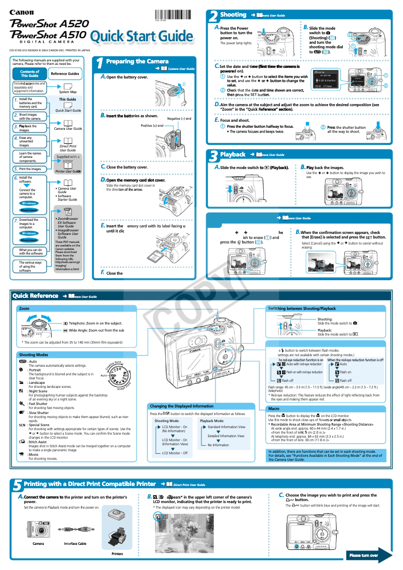 Page 1 de la notice Guide de démarrage rapide Canon PowerShot A520