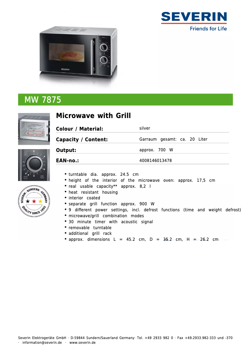 Image de la première page du manuel de l'appareil MW 7875