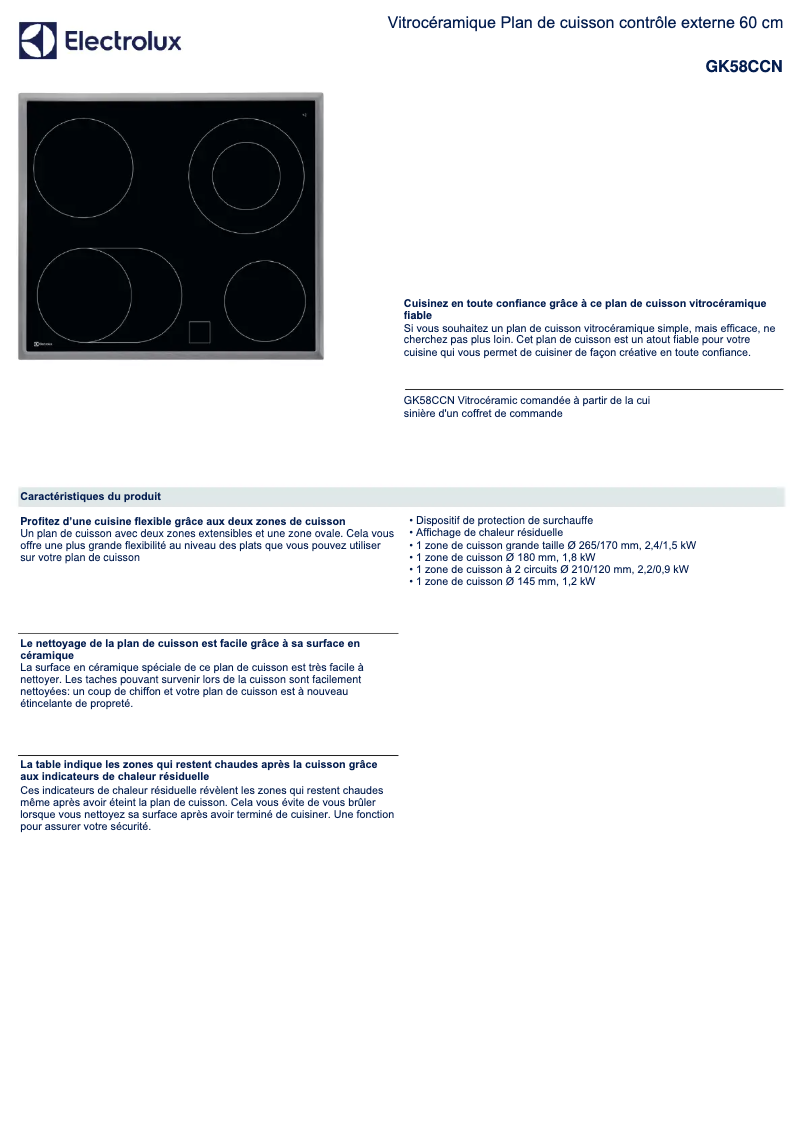 Page n°1 - Fiche technique Electrolux GK58CCN