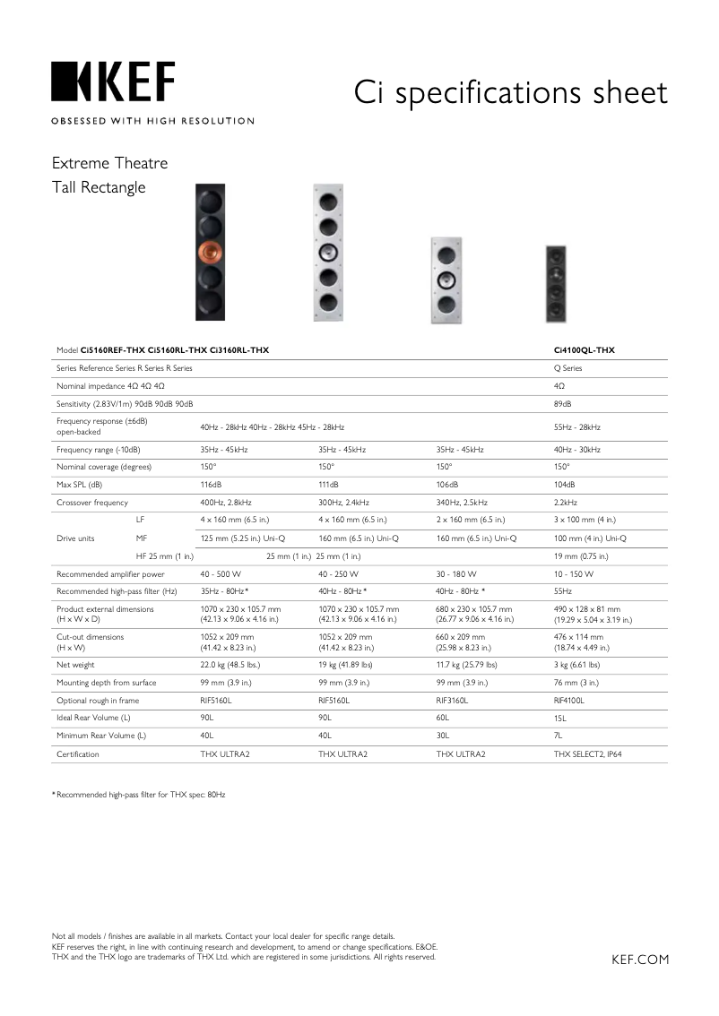 Page 1 de la notice Fiche technique KEF Ci100QS