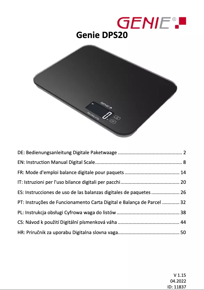 Page 1 de la notice Manuel utilisateur Genie DPS20