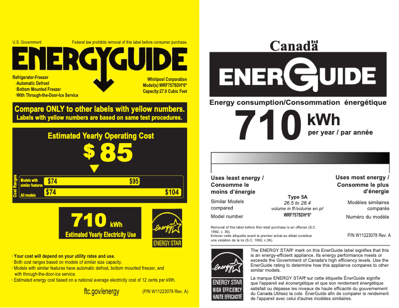 Page 1 of the manual Energy Label Whirlpool WRF757SDHV