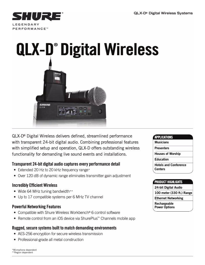 Page n°1 - Fiche technique Shure QLXD24