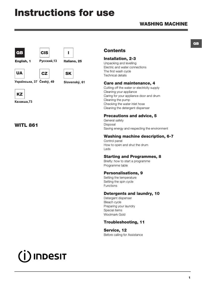 Imagen de la primera página del manual del dispositivo WITL 861 (EU)