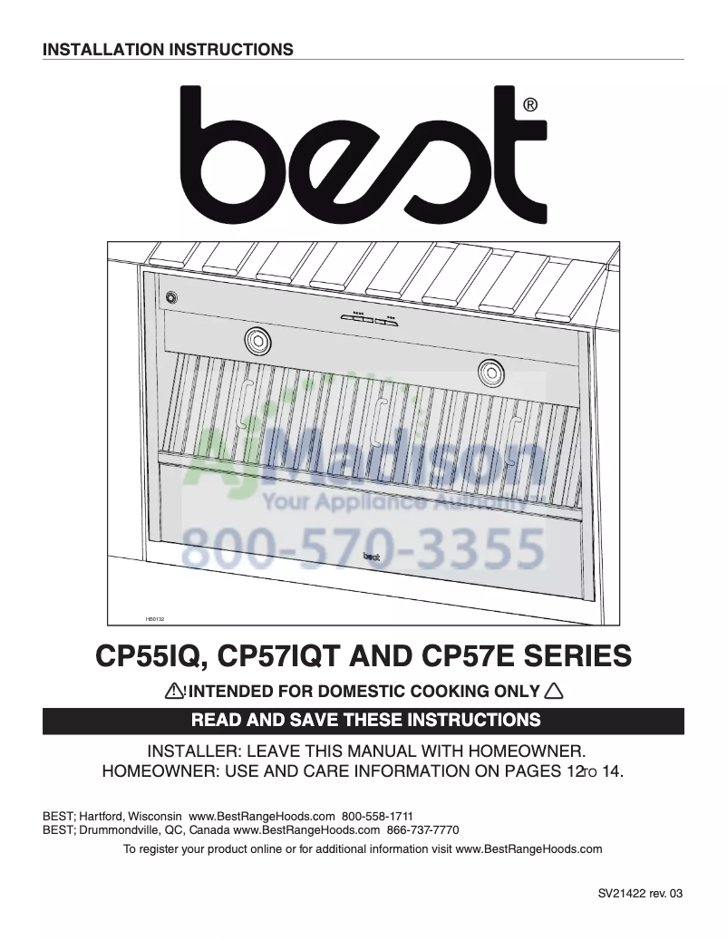 Page n°1 - Guide d'installation Best CP57IQT369SB