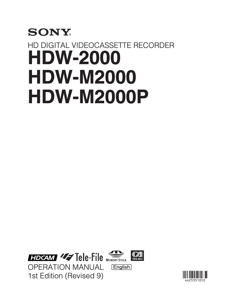 Page n°1 - Manuel utilisateur Sony HDW-M2000P