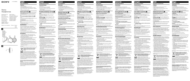 Page 1 de la notice Manuel utilisateur Sony MDR-370LP