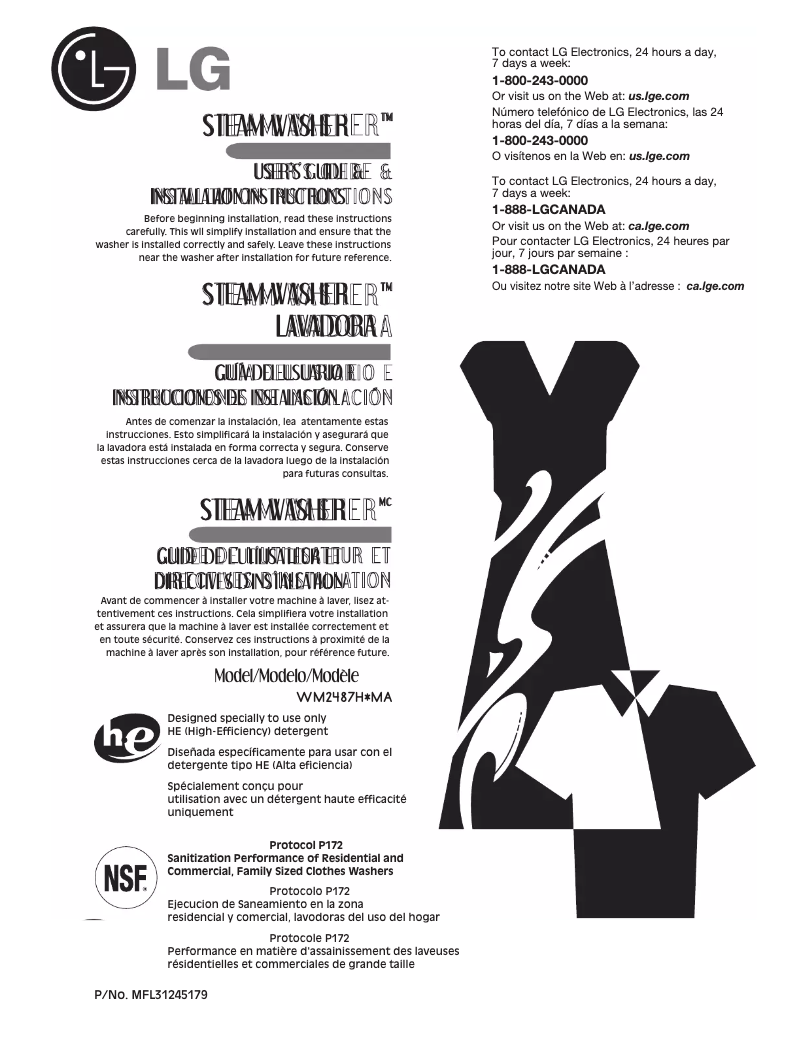 Page 1 de la notice Manuel utilisateur LG WD-12433BDA