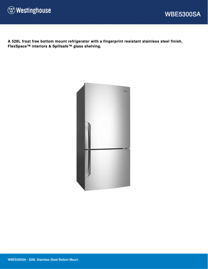 Page 1 de la notice Fiche technique Westinghouse WBE5300SA