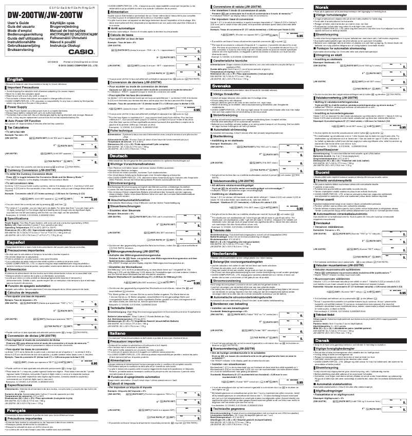Image de la première page du manuel de l'appareil DW-200TW