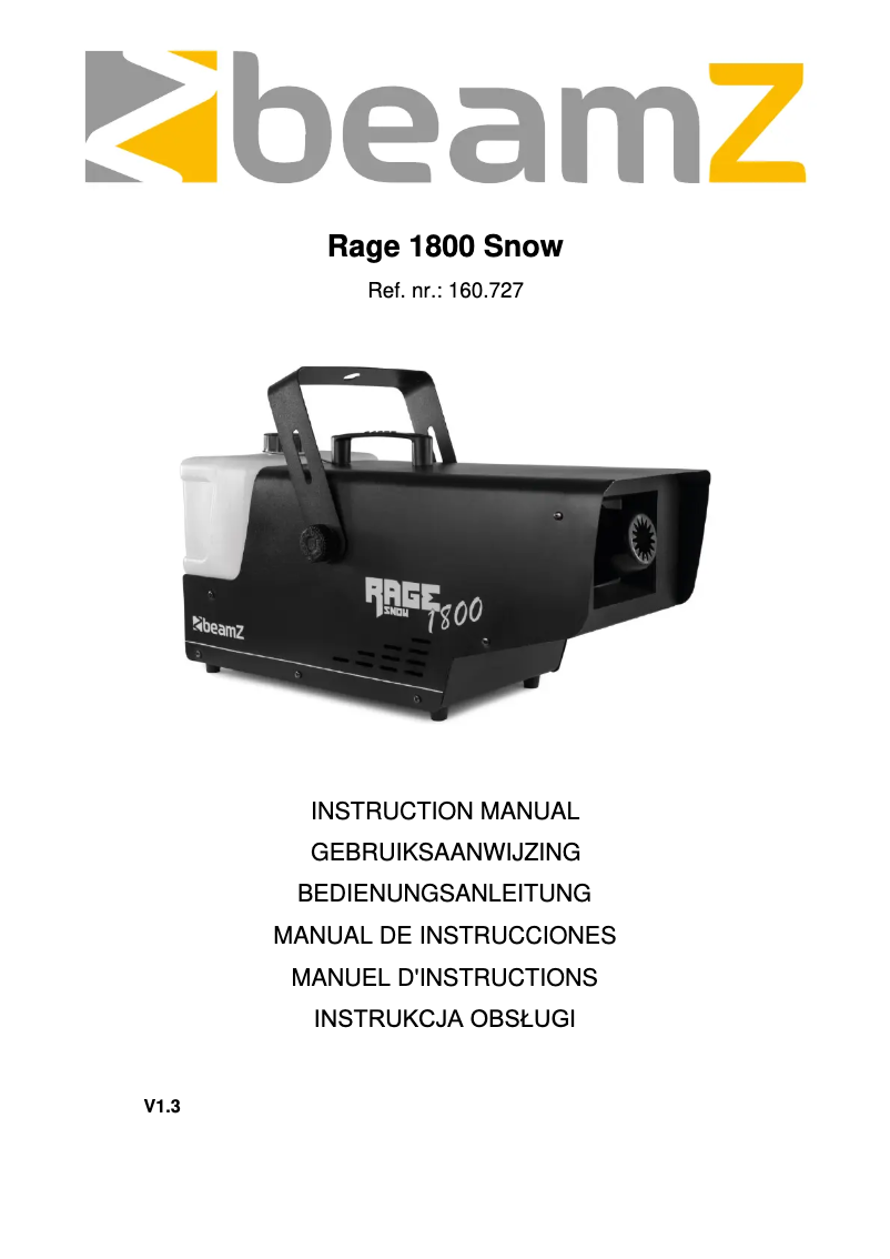 Page n°1 - Manuel utilisateur BeamZ Rage 1800 Snow
