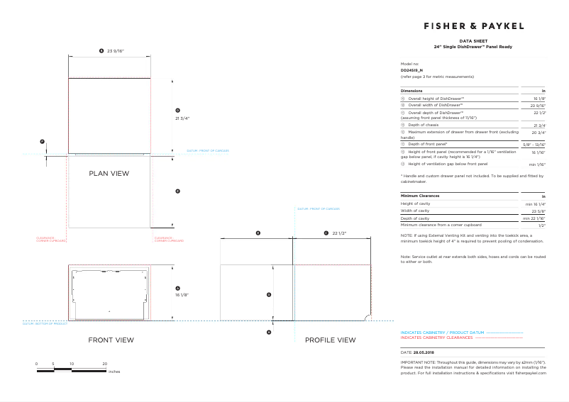Page 1 de la notice Fiche technique Fisher & Paykel DD24SI9_N