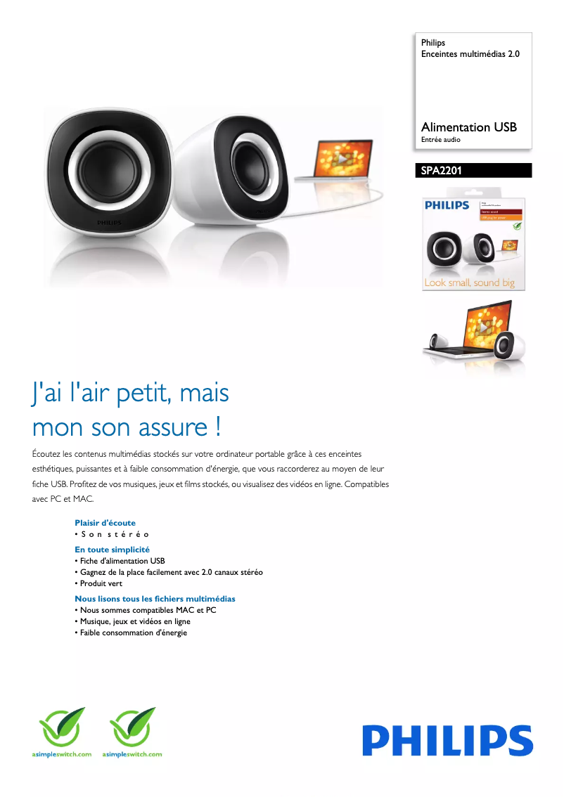 Page n°1 - Fiche technique Philips SPA2201