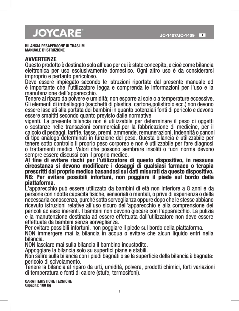 Page 1 de la notice Manuel utilisateur Joycare JC-1407