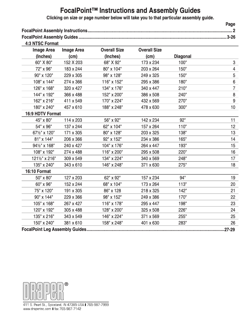 Page 1 de la notice Manuel utilisateur Draper FocalPoint