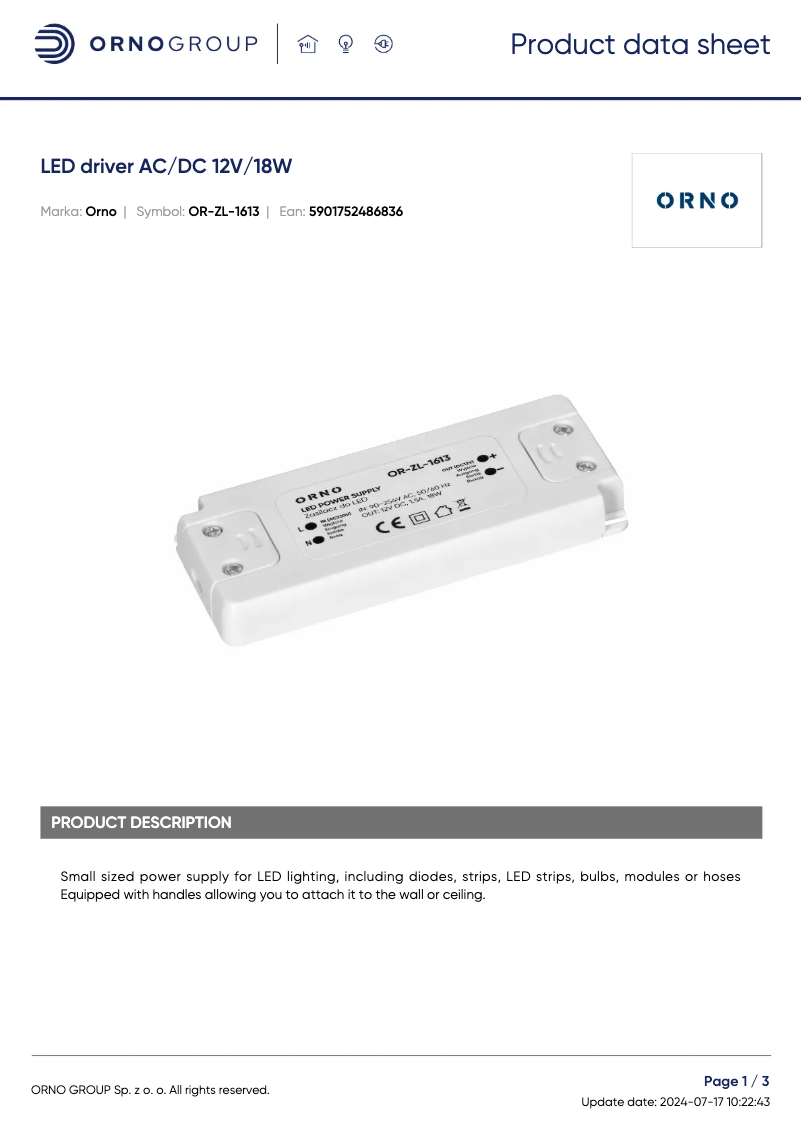 Imagen de la primera página del manual del dispositivo OR-ZL-1613