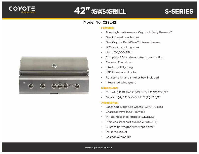Page 1 de la notice Fiche technique Coyote C2SL42NG