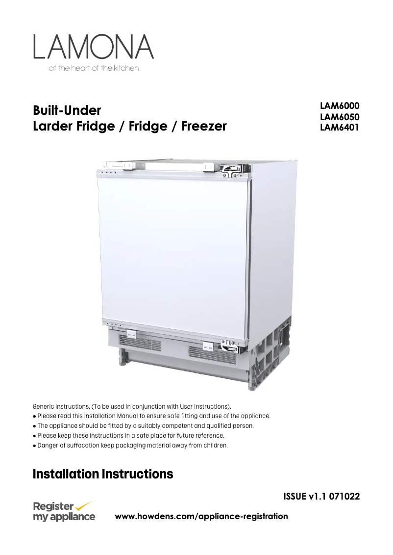 Page n°1 - Guide d'installation Lamona LAM6000