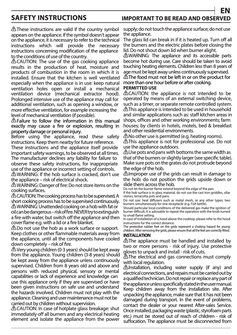 Page 1 de la notice Manuel utilisateur Whirlpool GMR 6422/IXL