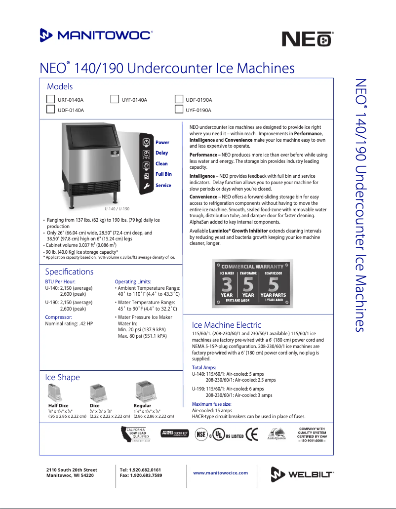 Page n°1 - Fiche technique Manitowoc UY-0190A