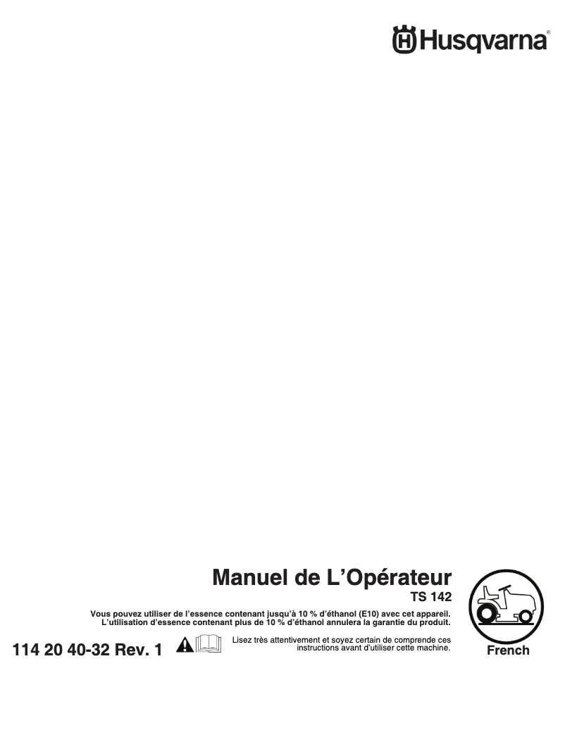 Page 1 de la notice Manuel utilisateur Husqvarna TS 142