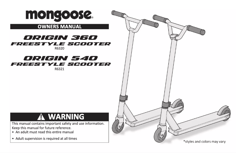 Page n°1 - Manuel utilisateur Mongoose Origin 540