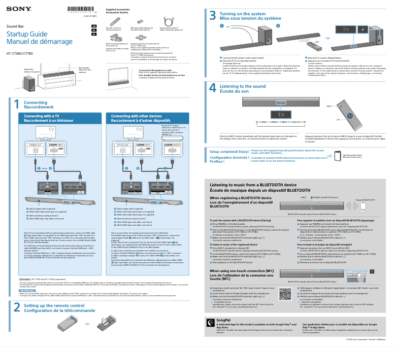 Page 1 de la notice Guide d'installation Sony HT-CT780