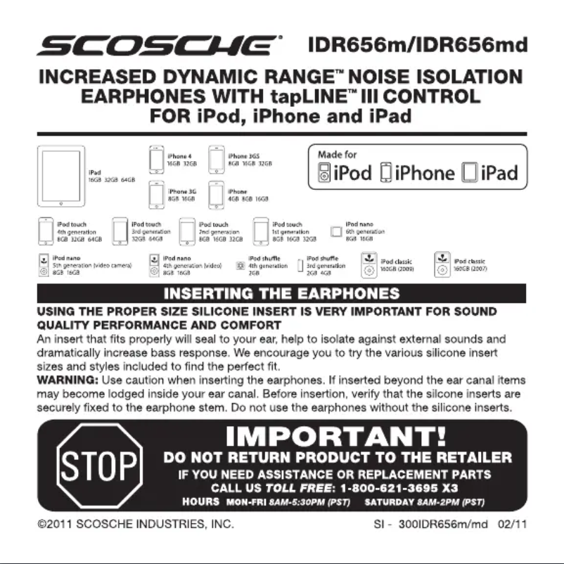 Page 1 de la notice Manuel utilisateur Scosche IDR656M