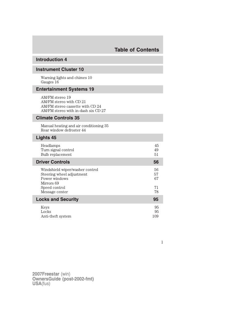 Image de la première page du manuel de l'appareil Freestar (2007)