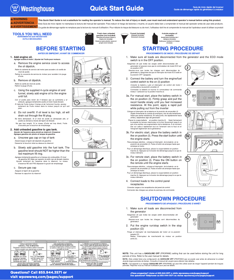 Page 1 de la notice Guide de démarrage rapide Westinghouse iGen5000