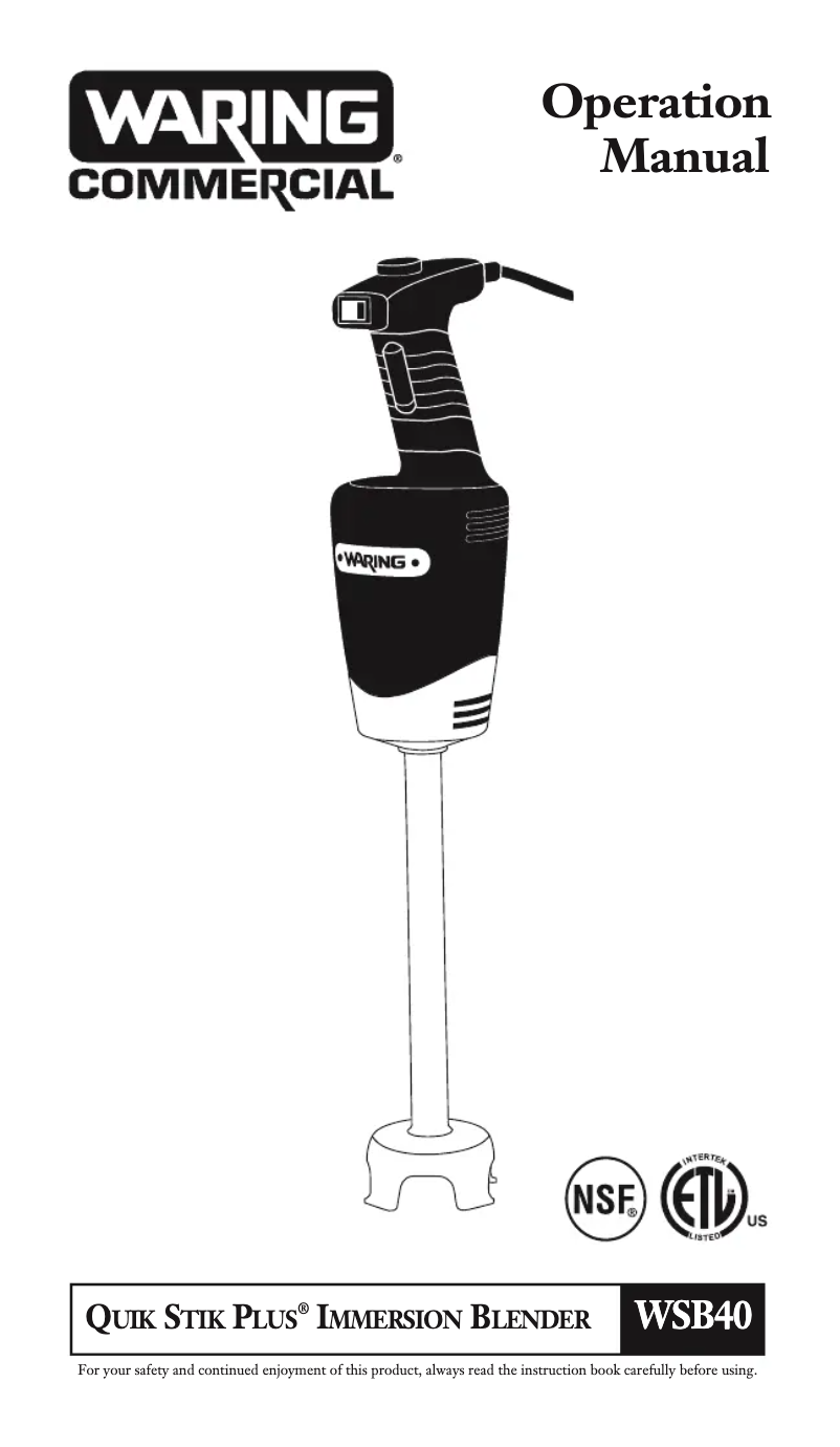 Page n°1 - Instructions / montage Waring Commercial WSB40