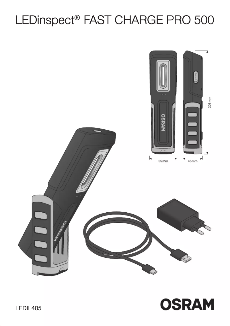Page 1 de la notice Instructions / montage Osram LEDinspect FAST CHARGE PRO500