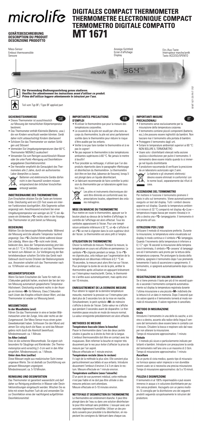 Imagen de la primera página del manual del dispositivo MT 1671