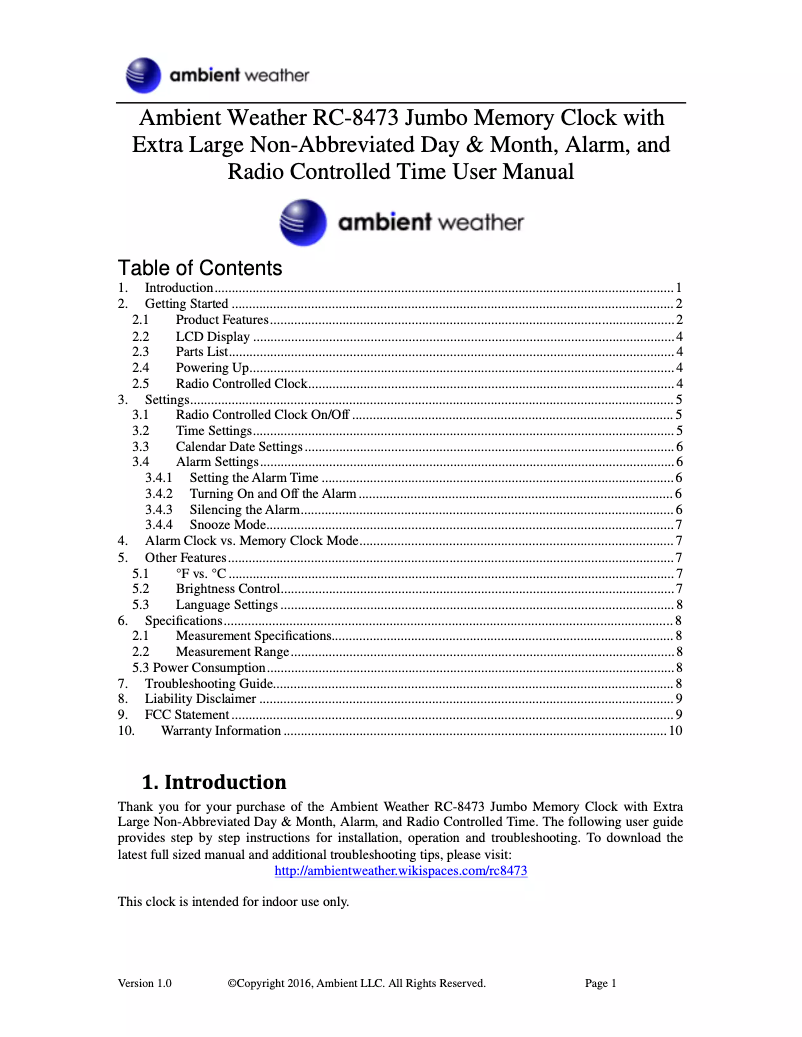 Image de la première page du manuel de l'appareil RC-8473
