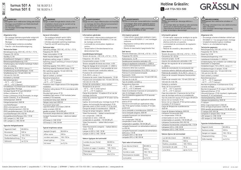 Page 1 de la notice Manuel utilisateur Grässlin turnus 501 E
