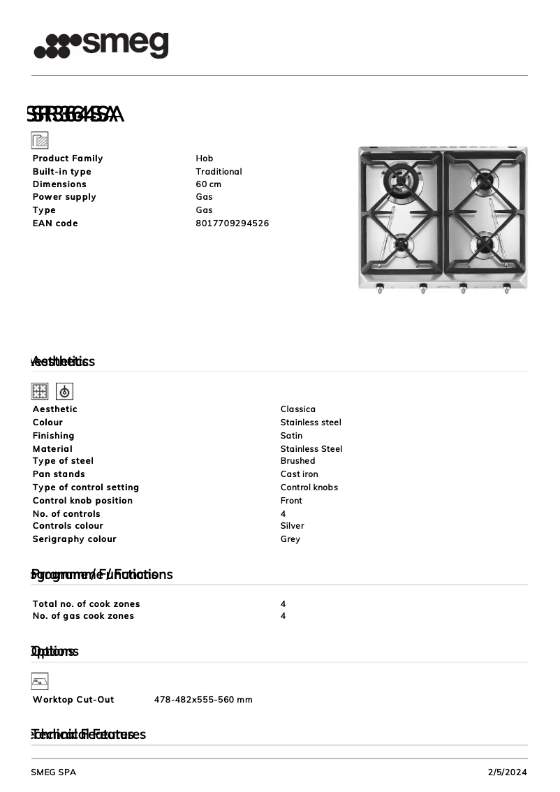 Page n°1 - Fiche technique Smeg SR364SA
