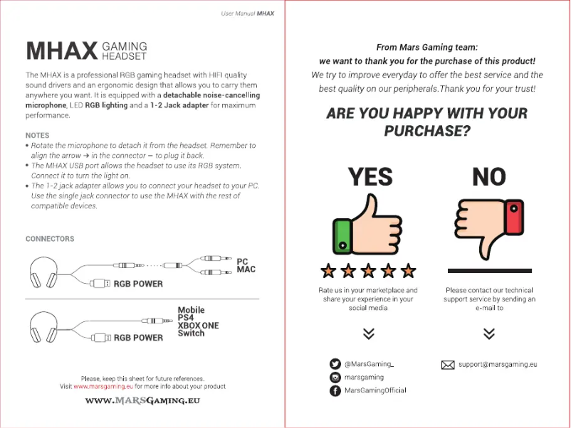 Page 1 de la notice Manuel utilisateur Mars Gaming MHAX